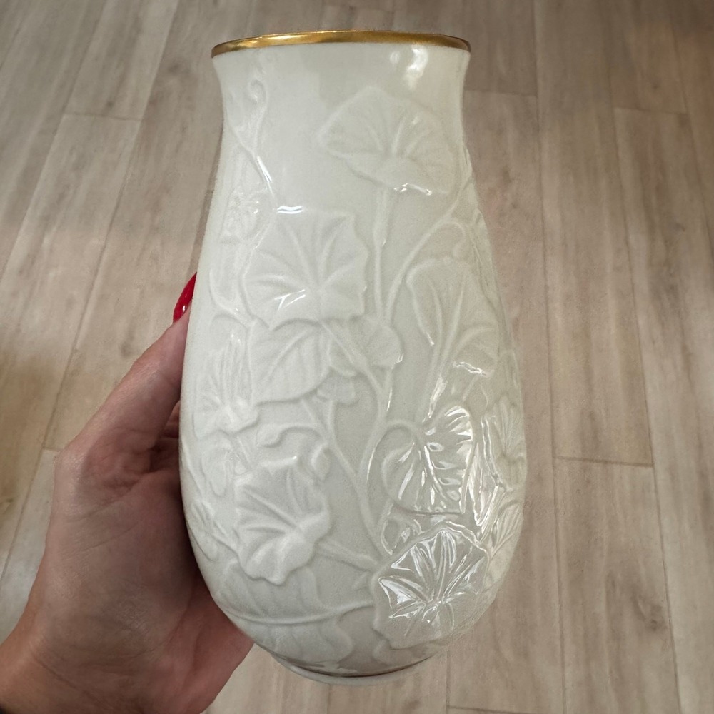Vintage Lenox Morning Glory Floral Ceramic Vase 24k Gold Hand Painted Trim